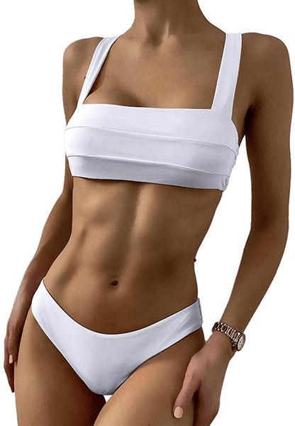 ZAFUL Women's Wide Straps Padded Bandeau Bikini Set Apparel & Accessories > Clothing > Swimwear ZAFUL White Large 