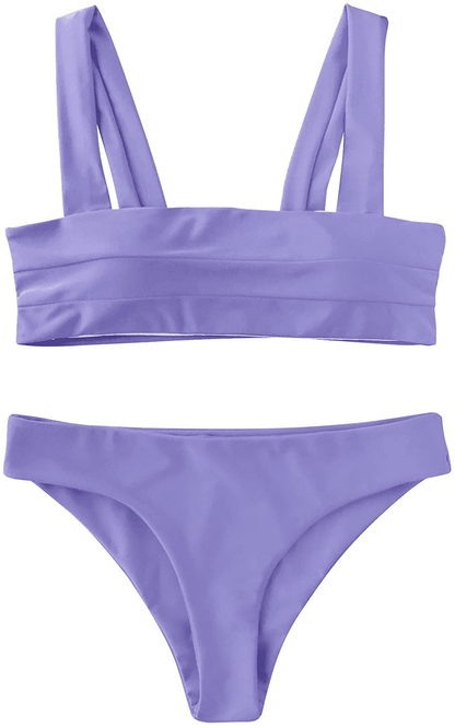 ZAFUL Women's Wide Straps Padded Bandeau Bikini Set Apparel & Accessories > Clothing > Swimwear ZAFUL Purple Large 