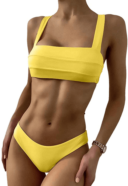 ZAFUL Women's Wide Straps Padded Bandeau Bikini Set Apparel & Accessories > Clothing > Swimwear ZAFUL Yellow Small 
