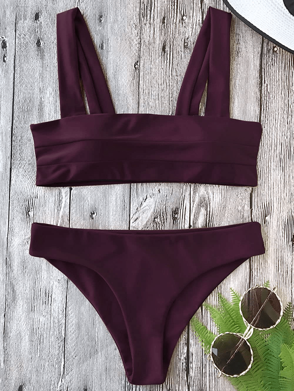 ZAFUL Women's Wide Straps Padded Bandeau Bikini Set Apparel & Accessories > Clothing > Swimwear ZAFUL   