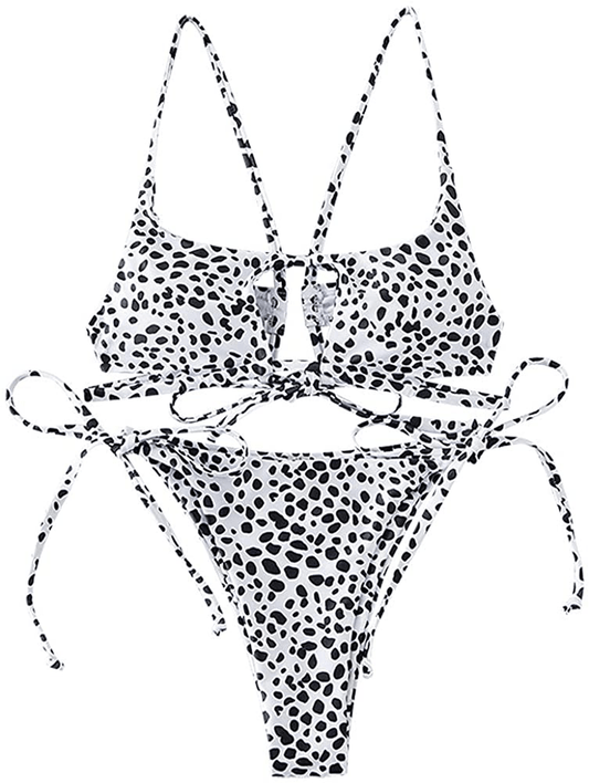 ZAFUL Womens Ribbed Braided Cut Out Bikini Set Sexy Adjustable Straps Two Piece Swimsuits Apparel & Accessories > Clothing > Swimwear ZAFUL White&black Medium 