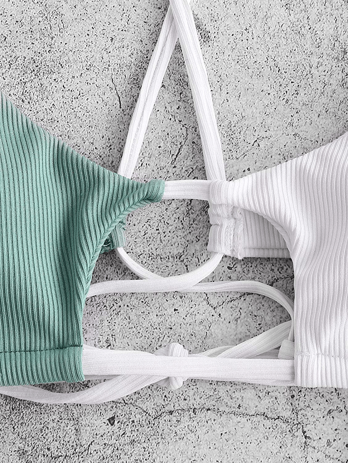 ZAFUL Womens Ribbed Braided Cut Out Bikini Set Sexy Adjustable Straps Two Piece Swimsuits Apparel & Accessories > Clothing > Swimwear ZAFUL   