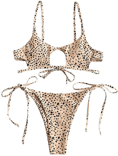ZAFUL Womens Ribbed Braided Cut Out Bikini Set Sexy Adjustable Straps Two Piece Swimsuits Apparel & Accessories > Clothing > Swimwear ZAFUL Multi-1 Large 