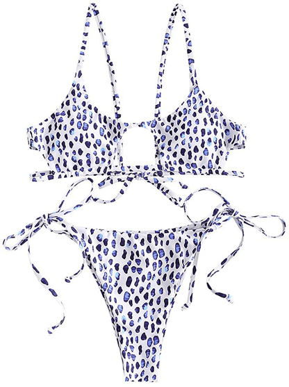 ZAFUL Womens Ribbed Braided Cut Out Bikini Set Sexy Adjustable Straps Two Piece Swimsuits Apparel & Accessories > Clothing > Swimwear ZAFUL White&purple Medium 