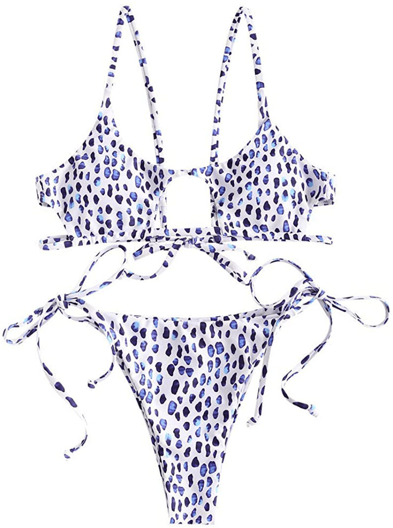 ZAFUL Womens Ribbed Braided Cut Out Bikini Set Sexy Adjustable Straps Two Piece Swimsuits Apparel & Accessories > Clothing > Swimwear ZAFUL   