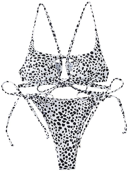 ZAFUL Womens Ribbed Braided Cut Out Bikini Set Sexy Adjustable Straps Two Piece Swimsuits Apparel & Accessories > Clothing > Swimwear ZAFUL White&black Small 