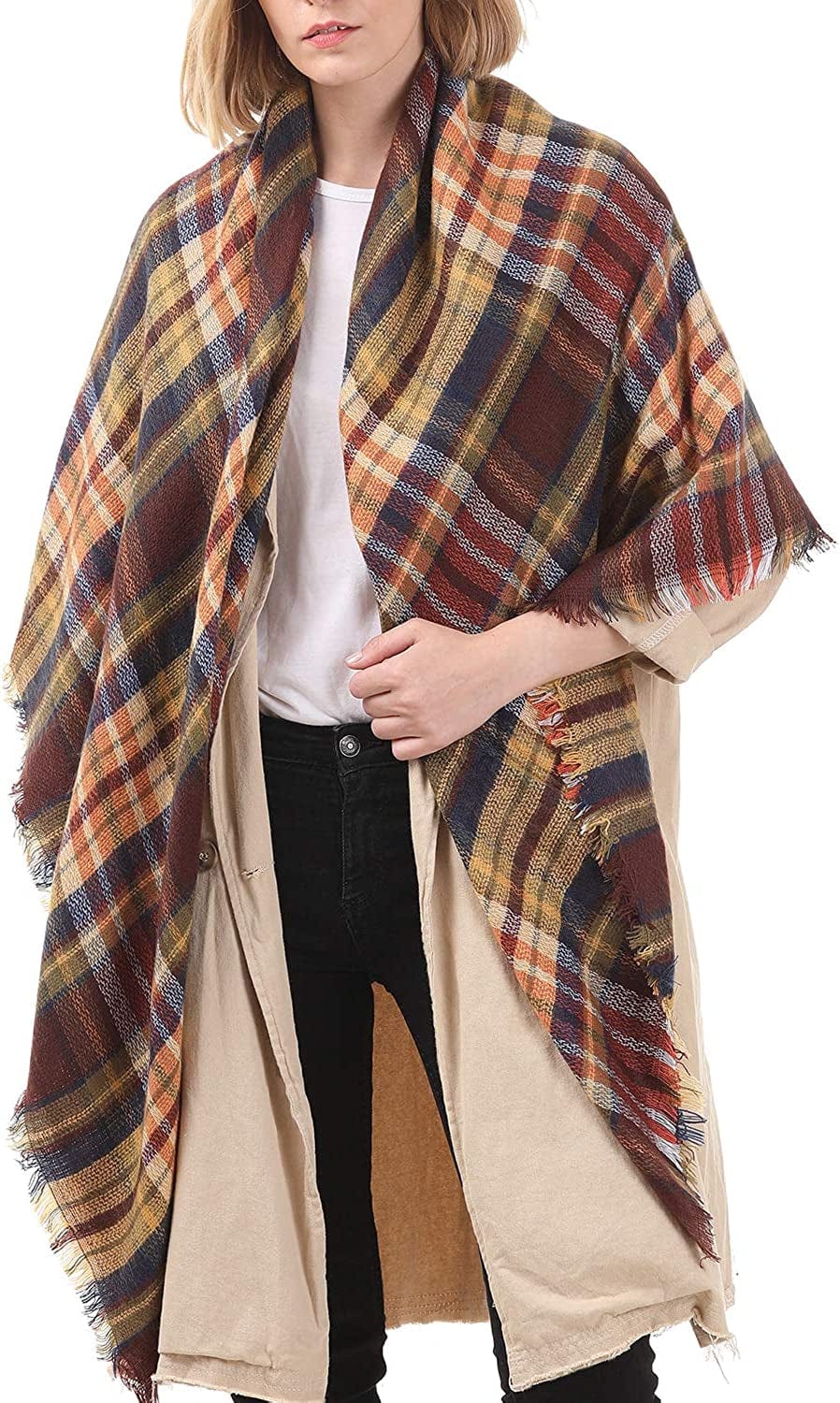 Zando Plaid Blanket Thick Winter Scarf Tartan Chunky Wrap Oversized Shawl Cape Scarves Apparel & Accessories > Clothing Accessories > Scarves & Shawls KYLIE MAX   