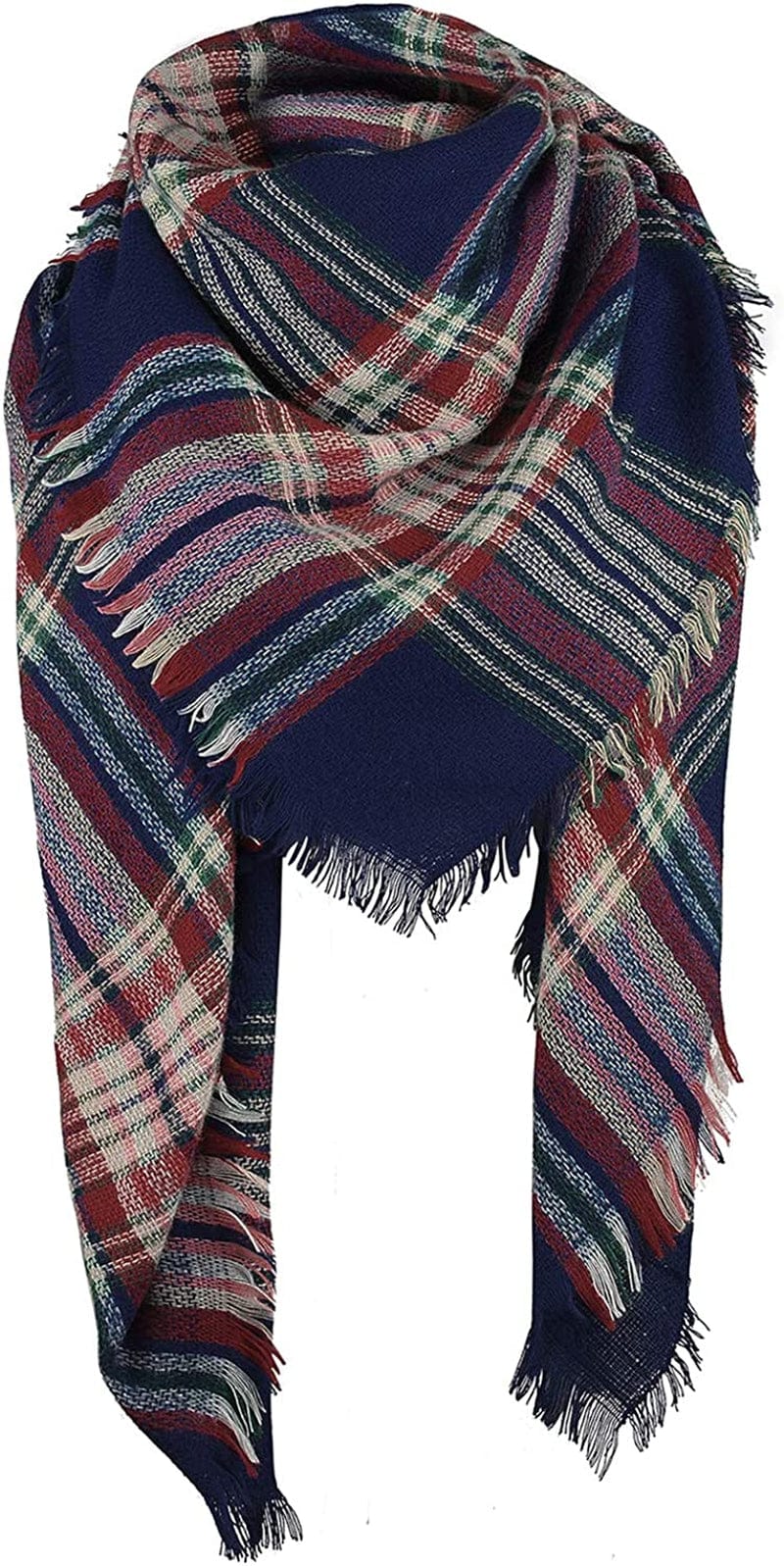 Zando Plaid Blanket Thick Winter Scarf Tartan Chunky Wrap Oversized Shawl Cape Scarves Apparel & Accessories > Clothing Accessories > Scarves & Shawls KYLIE MAX P Navy Blue Scarf One Size 