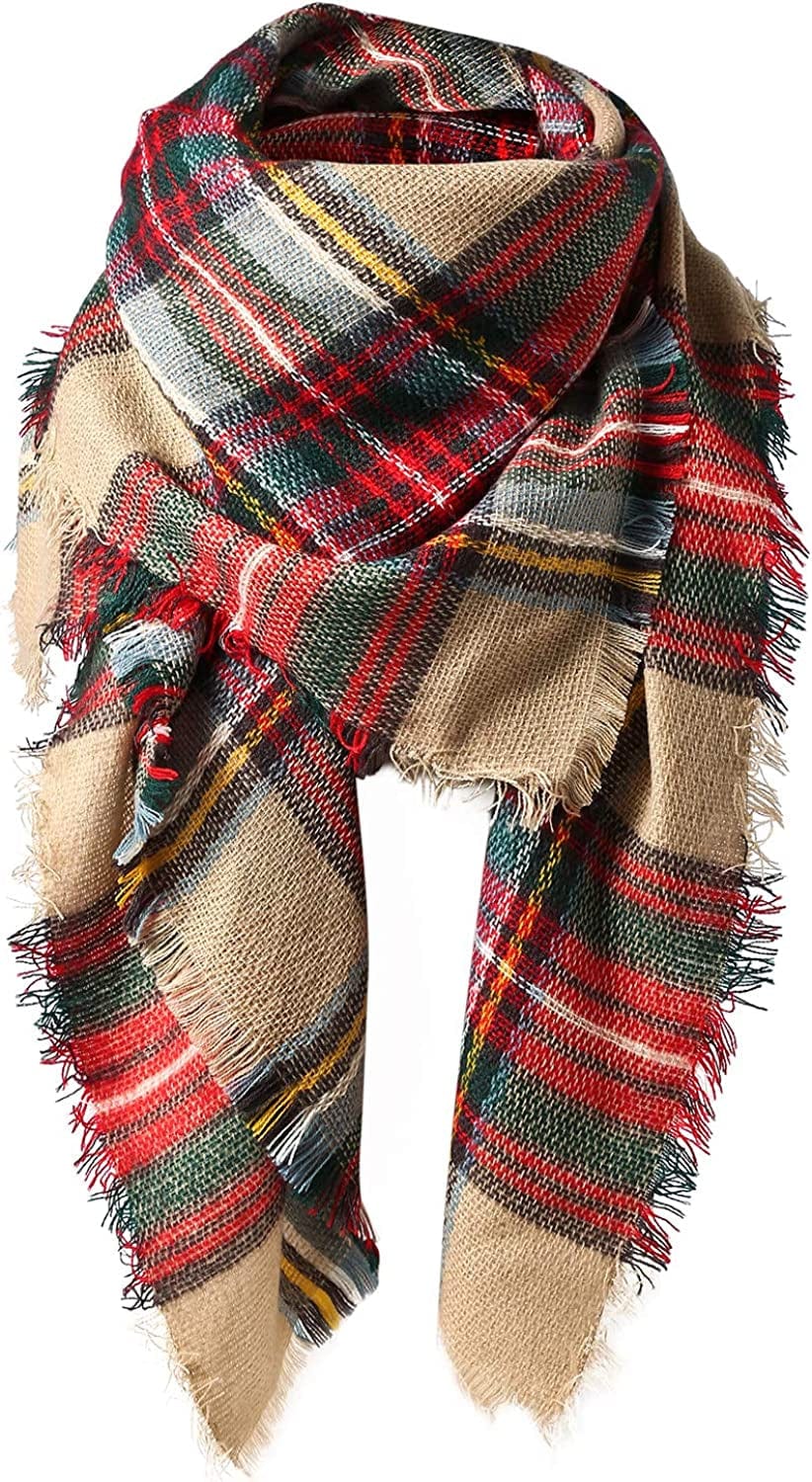 Zando Plaid Blanket Thick Winter Scarf Tartan Chunky Wrap Oversized Shawl Cape Scarves Apparel & Accessories > Clothing Accessories > Scarves & Shawls KYLIE MAX J Mix Color Chunky Scarf One Size 