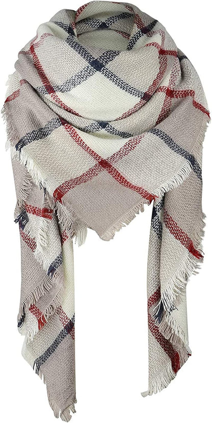 Zando Plaid Blanket Thick Winter Scarf Tartan Chunky Wrap Oversized Shawl Cape Scarves Apparel & Accessories > Clothing Accessories > Scarves & Shawls KYLIE MAX U Grey Beige Scarf One Size 