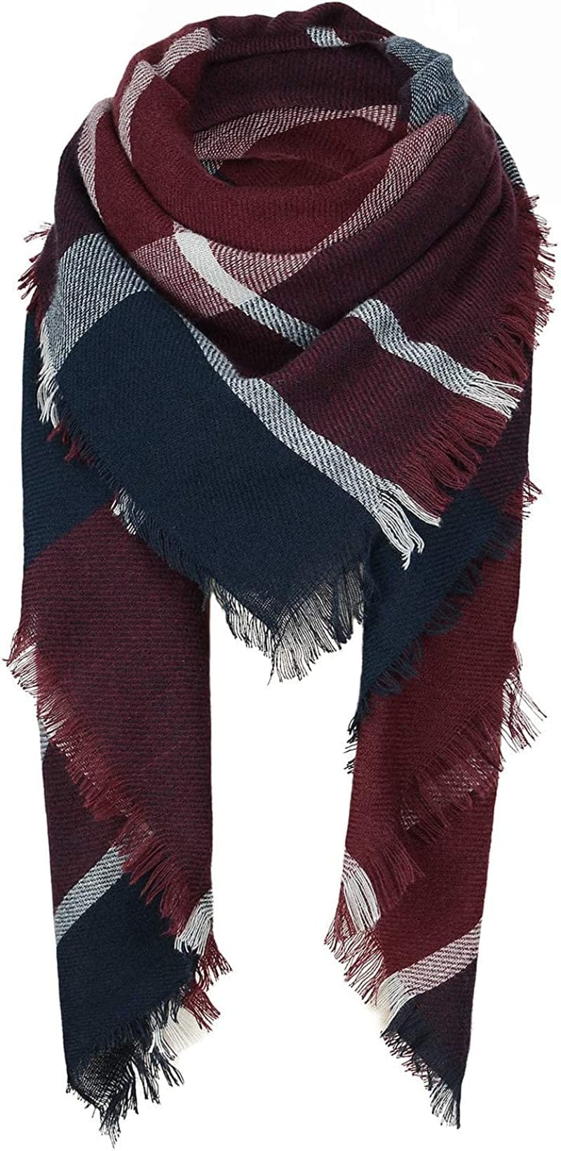 Zando Plaid Blanket Thick Winter Scarf Tartan Chunky Wrap Oversized Shawl Cape Scarves Apparel & Accessories > Clothing Accessories > Scarves & Shawls KYLIE MAX D Burgundy Purple Blanket One Size 