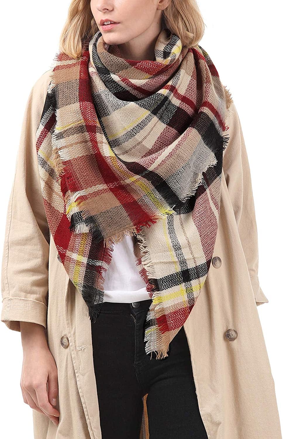 Zando Plaid Blanket Thick Winter Scarf Tartan Chunky Wrap Oversized Shawl Cape Scarves Apparel & Accessories > Clothing Accessories > Scarves & Shawls KYLIE MAX   
