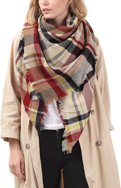 Zando Plaid Blanket Thick Winter Scarf Tartan Chunky Wrap Oversized Shawl Cape Scarves Apparel & Accessories > Clothing Accessories > Scarves & Shawls KYLIE MAX   