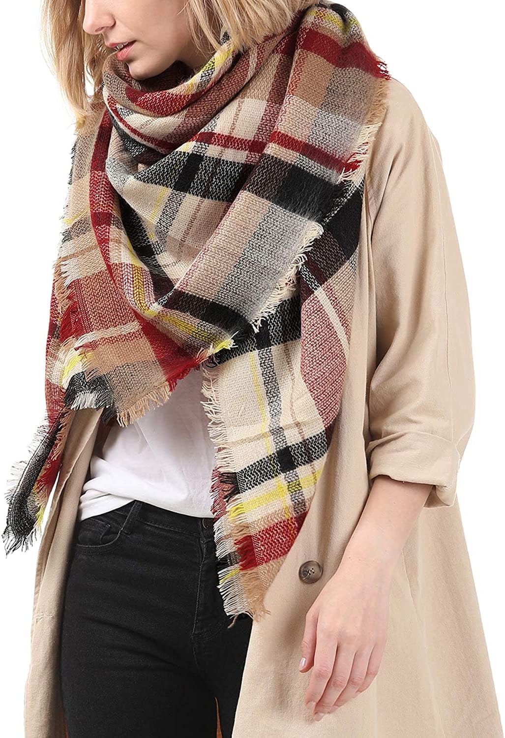 Zando Plaid Blanket Thick Winter Scarf Tartan Chunky Wrap Oversized Shawl Cape Scarves Apparel & Accessories > Clothing Accessories > Scarves & Shawls KYLIE MAX   