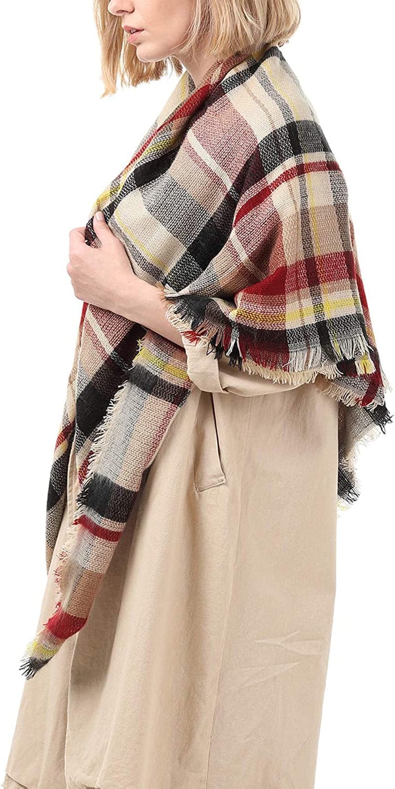 Zando Plaid Blanket Thick Winter Scarf Tartan Chunky Wrap Oversized Shawl Cape Scarves Apparel & Accessories > Clothing Accessories > Scarves & Shawls KYLIE MAX   