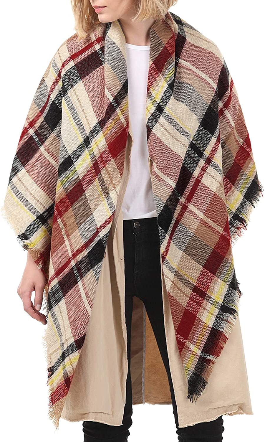 Zando Plaid Blanket Thick Winter Scarf Tartan Chunky Wrap Oversized Shawl Cape Scarves Apparel & Accessories > Clothing Accessories > Scarves & Shawls KYLIE MAX   