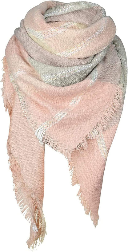 Zando Plaid Blanket Thick Winter Scarf Tartan Chunky Wrap Oversized Shawl Cape Scarves Apparel & Accessories > Clothing Accessories > Scarves & Shawls KYLIE MAX T Light Pink Grey One Size 