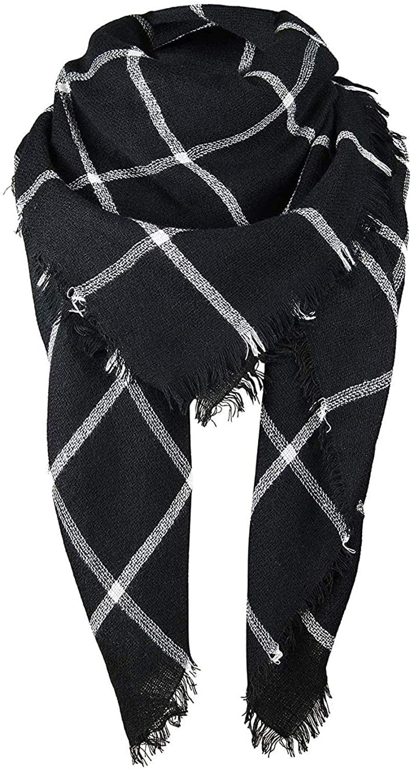 Zando Plaid Blanket Thick Winter Scarf Tartan Chunky Wrap Oversized Shawl Cape Scarves Apparel & Accessories > Clothing Accessories > Scarves & Shawls KYLIE MAX K Classic Black Scarf One Size 