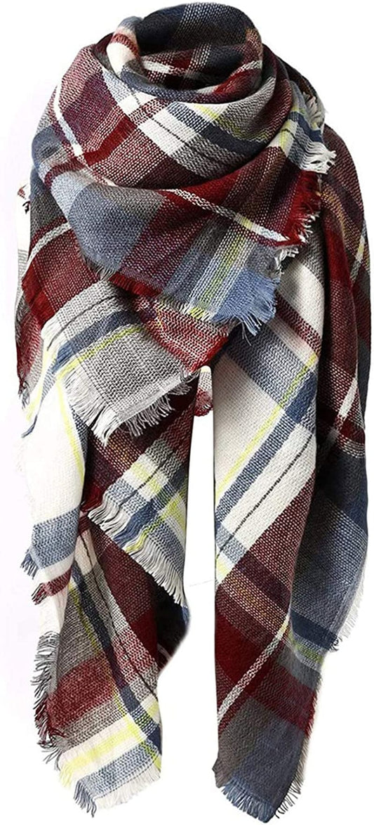 Zando Womens Plaid Scarf Classic Fall Winter Scarf Tassel Chunky Wrap Oversized Shawl Cape Scarves Apparel & Accessories > Clothing Accessories > Scarves & Shawls KYLIE MAX D Fuchsia Scarfs One Size 