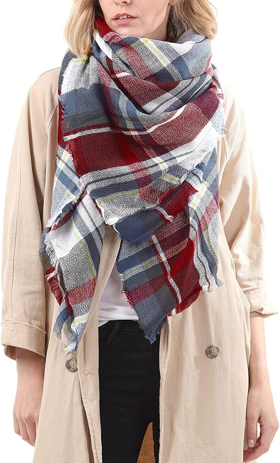 Zando Womens Plaid Scarf Classic Fall Winter Scarf Tassel Chunky Wrap Oversized Shawl Cape Scarves Apparel & Accessories > Clothing Accessories > Scarves & Shawls KYLIE MAX   