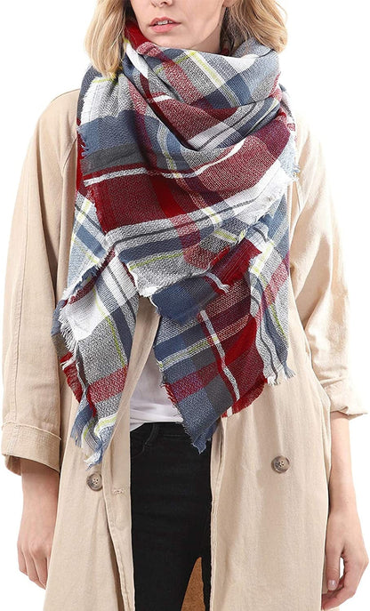 Zando Womens Plaid Scarf Classic Fall Winter Scarf Tassel Chunky Wrap Oversized Shawl Cape Scarves Apparel & Accessories > Clothing Accessories > Scarves & Shawls KYLIE MAX   