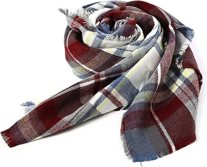 Zando Womens Plaid Scarf Classic Fall Winter Scarf Tassel Chunky Wrap Oversized Shawl Cape Scarves Apparel & Accessories > Clothing Accessories > Scarves & Shawls KYLIE MAX   