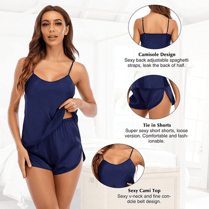 Zando Womens Satin Summer Pajama Silk Sleepwear Lingerie Shorts 2 Piece Cami Pajamas Set Sexy Back Nightwear PJ Sets Apparel & Accessories > Clothing > Sleepwear & Loungewear Kylie Max   