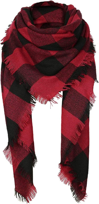 Zando Womens Winter Scarf Tassel Plaid Scarf Chunky Blanket Scarves Soft Lightweight Blanket Thick Large Wrap Shawl 2 Apparel & Accessories > Clothing Accessories > Scarves & Shawls Zando E Buffalo Red Scarf One Size 