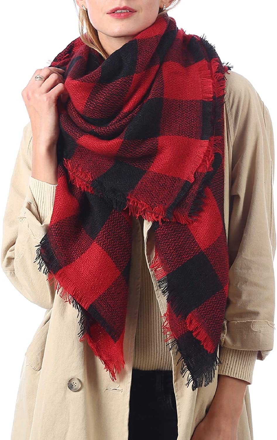 Zando Womens Winter Scarf Tassel Plaid Scarf Chunky Blanket Scarves Soft Lightweight Blanket Thick Large Wrap Shawl 2 Apparel & Accessories > Clothing Accessories > Scarves & Shawls Zando   