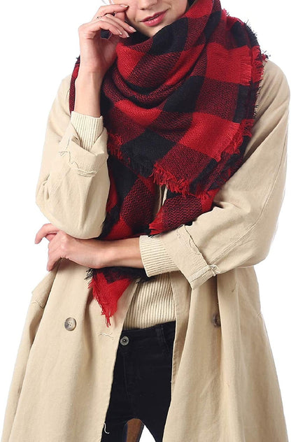 Zando Womens Winter Scarf Tassel Plaid Scarf Chunky Blanket Scarves Soft Lightweight Blanket Thick Large Wrap Shawl 2 Apparel & Accessories > Clothing Accessories > Scarves & Shawls Zando   