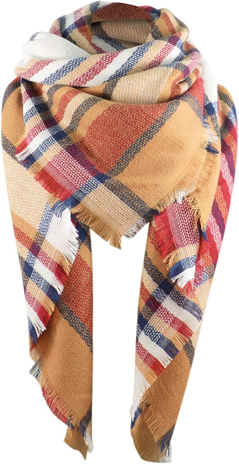 Zando Womens Winter Scarf Tassel Plaid Scarf Chunky Blanket Scarves Soft Lightweight Blanket Thick Large Wrap Shawl 2 Apparel & Accessories > Clothing Accessories > Scarves & Shawls Zando   