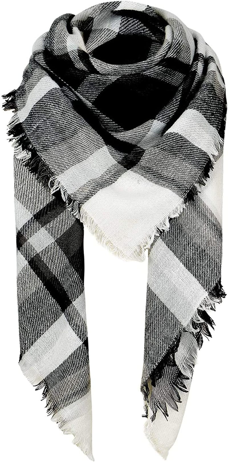 Zando Womens Winter Scarf Tassel Plaid Scarf Chunky Blanket Scarves Soft Lightweight Blanket Thick Large Wrap Shawl 2 Apparel & Accessories > Clothing Accessories > Scarves & Shawls Zando H Black White Scarfs One Size 
