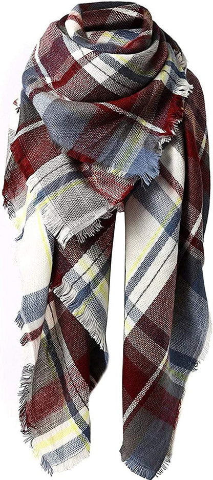 Zando Womens Winter Scarf Tassel Plaid Scarf Chunky Blanket Scarves Soft Lightweight Blanket Thick Large Wrap Shawl 2 Apparel & Accessories > Clothing Accessories > Scarves & Shawls Zando C Fuchsia Blanket Scarf One Size 