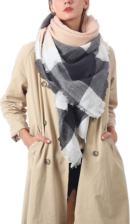 Zando Womens Winter Scarf Tassel Plaid Scarf Chunky Blanket Scarves Soft Lightweight Blanket Thick Large Wrap Shawl 2 Apparel & Accessories > Clothing Accessories > Scarves & Shawls Zando   