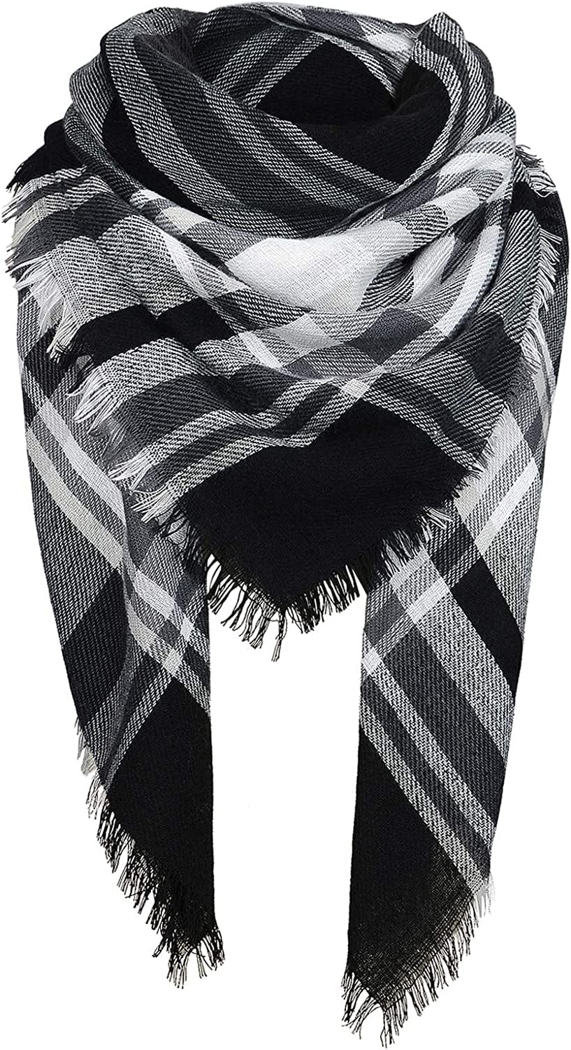 Zando Womens Winter Scarf Tassel Plaid Scarf Chunky Blanket Scarves Soft Lightweight Blanket Thick Large Wrap Shawl 2 Apparel & Accessories > Clothing Accessories > Scarves & Shawls Zando F White Black Winter Blanket One Size 