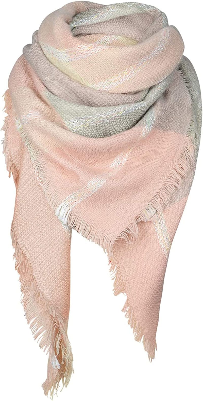 Zando Womens Winter Scarf Tassel Plaid Scarf Chunky Blanket Scarves Soft Lightweight Blanket Thick Large Wrap Shawl 2 Apparel & Accessories > Clothing Accessories > Scarves & Shawls Zando E Light Grey Pink Scarfs One Size 