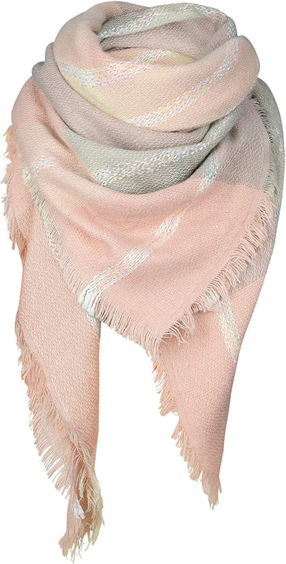 Zando Womens Winter Scarf Tassel Plaid Scarf Chunky Blanket Scarves Soft Lightweight Blanket Thick Large Wrap Shawl 2 Apparel & Accessories > Clothing Accessories > Scarves & Shawls Zando E Light Grey Pink Scarfs One Size 