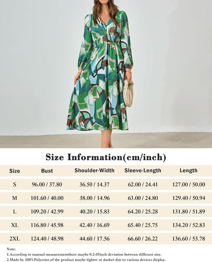 Zenlonr Women'S 2023 Fall Dresses Boho Floral Long Sleeve V Neck Smocked Flowy Beach Maxi Dress