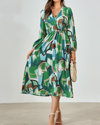 Zenlonr Women'S 2023 Fall Dresses Boho Floral Long Sleeve V Neck Smocked Flowy Beach Maxi Dress