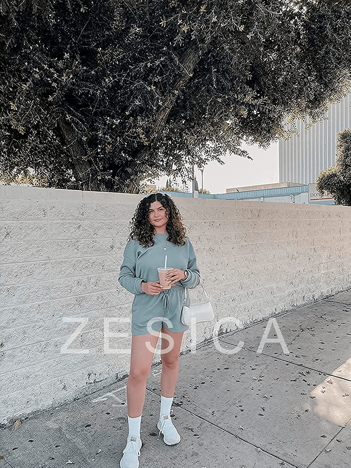 ZESICA Women's Waffle Knit Long Sleeve Top and Shorts Pullover Nightwear Lounge Pajama Set with Pockets Apparel & Accessories > Clothing > Sleepwear & Loungewear > Pajamas ZESICA   