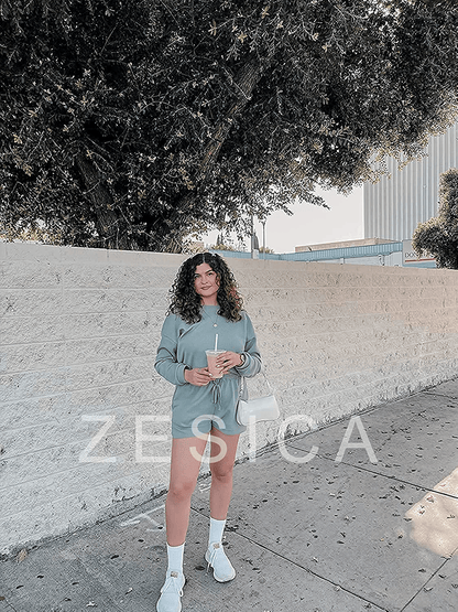 ZESICA Women's Waffle Knit Long Sleeve Top and Shorts Pullover Nightwear Lounge Pajama Set with Pockets Apparel & Accessories > Clothing > Sleepwear & Loungewear > Pajamas ZESICA   