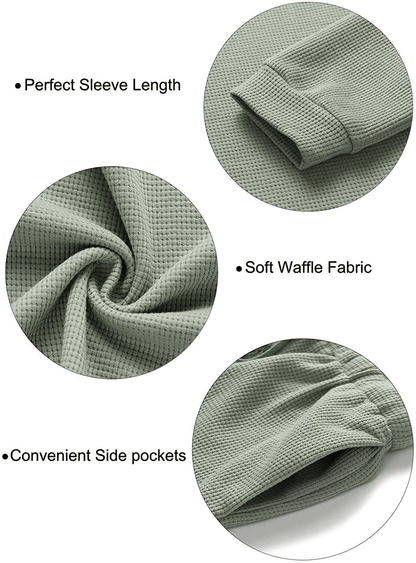 ZESICA Women's Waffle Knit Long Sleeve Top and Shorts Pullover Nightwear Lounge Pajama Set with Pockets Apparel & Accessories > Clothing > Sleepwear & Loungewear > Pajamas ZESICA   