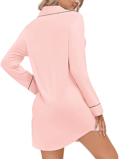 Zexxxy Women'S Cotton Nightgowns Long Sleeve Button down Sleep Shirts Boyfriends Pajama Notch Collar Sleepwear S-XXL Apparel & Accessories > Clothing > Sleepwear & Loungewear > Nightgowns Kylie Max   