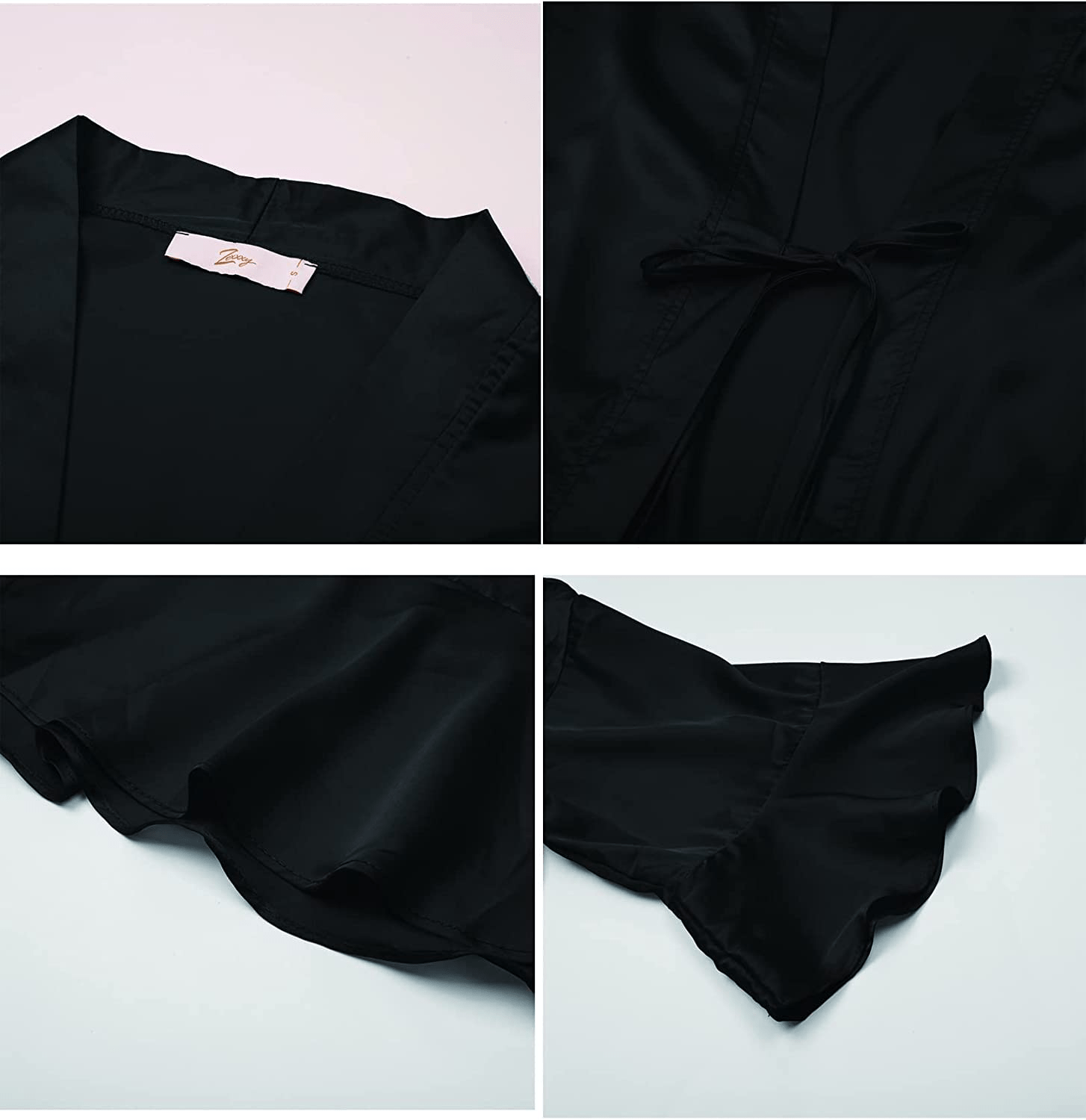 Zexxxy Women'S Satin Robes Ruffle Bridesmaids Bathrobe 3/4 Sleeve Silk Solid Kimono Sleepwear S-XXL Apparel & Accessories > Clothing > Sleepwear & Loungewear > Robes KYLIE MAX   