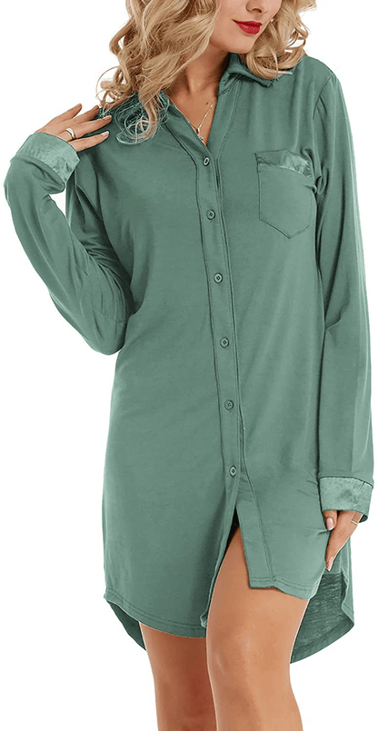 Zexxxy Womens Nightgown Long Sleeve Button down Pajama Top Soft Sleepwear Nightshirt Lapel Nightdress Apparel & Accessories > Clothing > Sleepwear & Loungewear > Nightgowns Kylie Max   