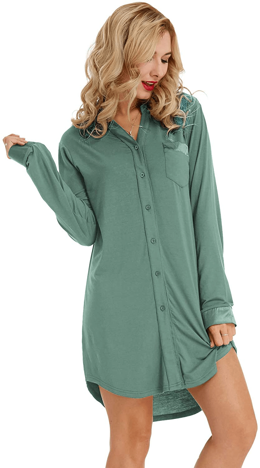 Zexxxy Womens Nightgown Long Sleeve Button down Pajama Top Soft Sleepwear Nightshirt Lapel Nightdress Apparel & Accessories > Clothing > Sleepwear & Loungewear > Nightgowns Kylie Max   