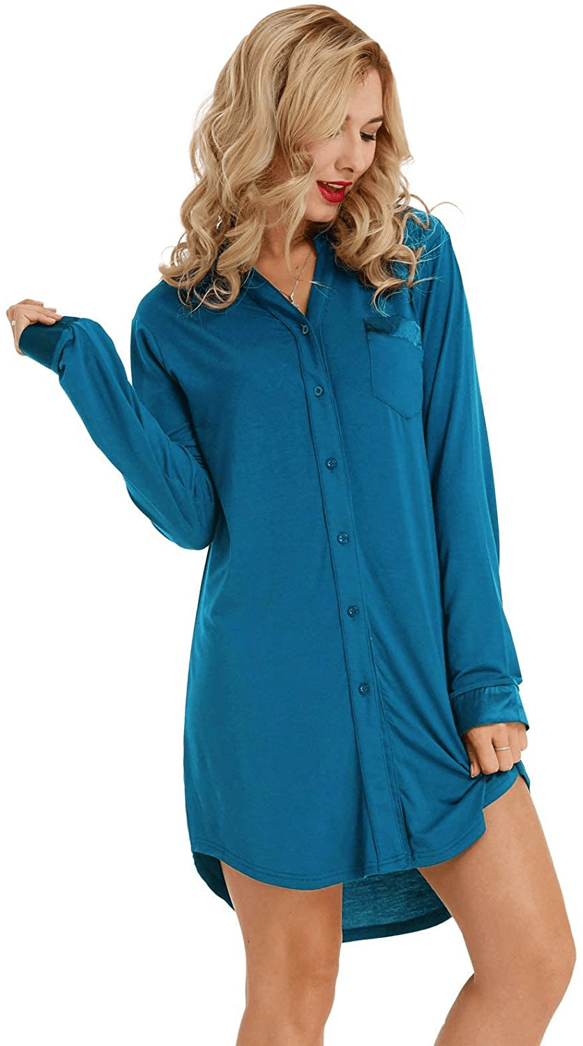 Zexxxy Womens Nightgown Long Sleeve Button down Pajama Top Soft Sleepwear Nightshirt Lapel Nightdress Apparel & Accessories > Clothing > Sleepwear & Loungewear > Nightgowns Kylie Max   