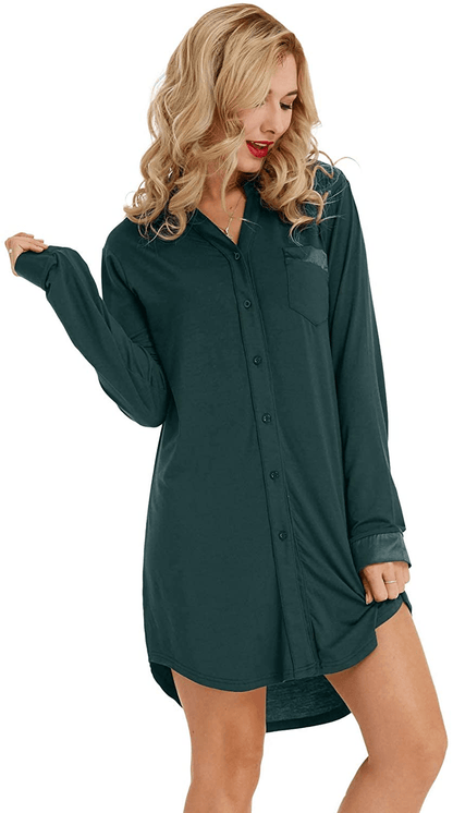 Zexxxy Womens Nightgown Long Sleeve Button down Pajama Top Soft Sleepwear Nightshirt Lapel Nightdress Apparel & Accessories > Clothing > Sleepwear & Loungewear > Nightgowns Kylie Max   