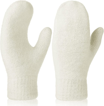 Zhehao Women Knitted Mittens Winter Warm Gloves Solid Color Hand Warmer for Indoor Outdoor Activities Apparel & Accessories > Clothing Accessories > Gloves & Mittens Zhehao White  