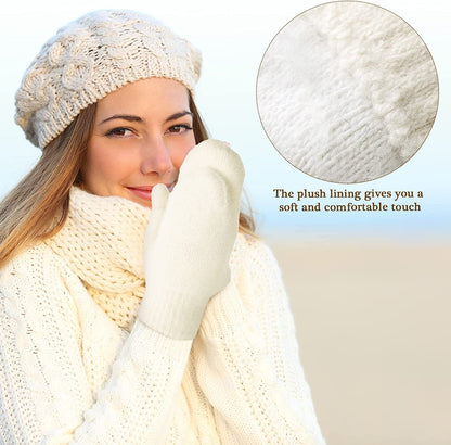 Zhehao Women Knitted Mittens Winter Warm Gloves Solid Color Hand Warmer for Indoor Outdoor Activities Apparel & Accessories > Clothing Accessories > Gloves & Mittens Zhehao   